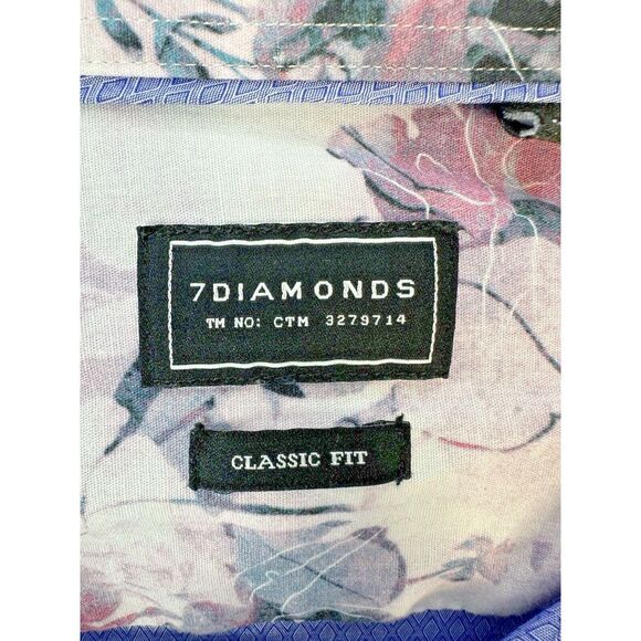 7 Diamonds Shirt Mens L Lilac Purple Stretch Button Up Floral Contrast Flip Cuff - Picture 2 of 13